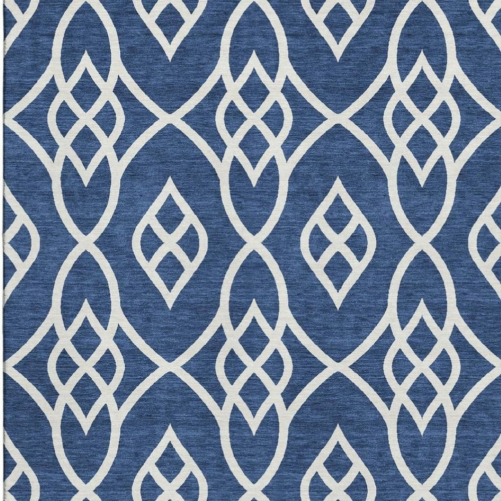 HomeRoots 9' X 12' Navy Blue Trellis Area Rug – Washable, UV-Protected, Durable Design for High Traffic Spaces 670284