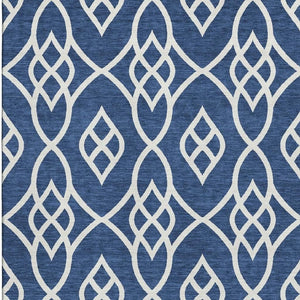 HomeRoots 9' X 12' Navy Blue Trellis Area Rug – Washable, UV-Protected, Durable Design for High Traffic Spaces 670284