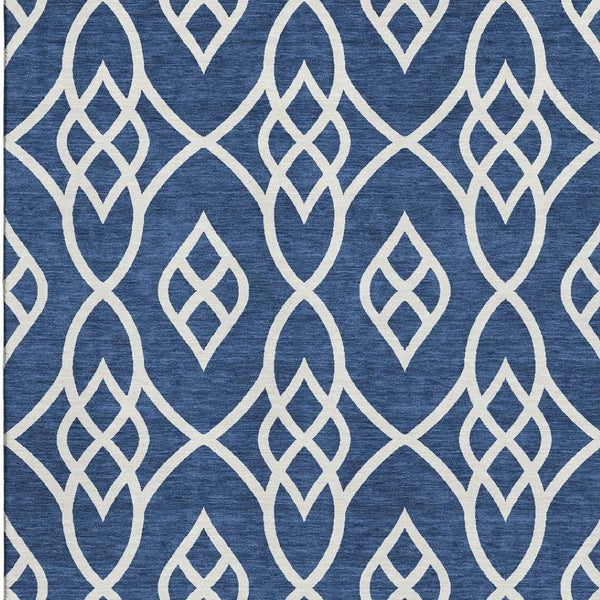 HomeRoots 9' X 12' Navy Blue Trellis Area Rug – Washable, UV-Protected, Durable Design for High Traffic Spaces 670284