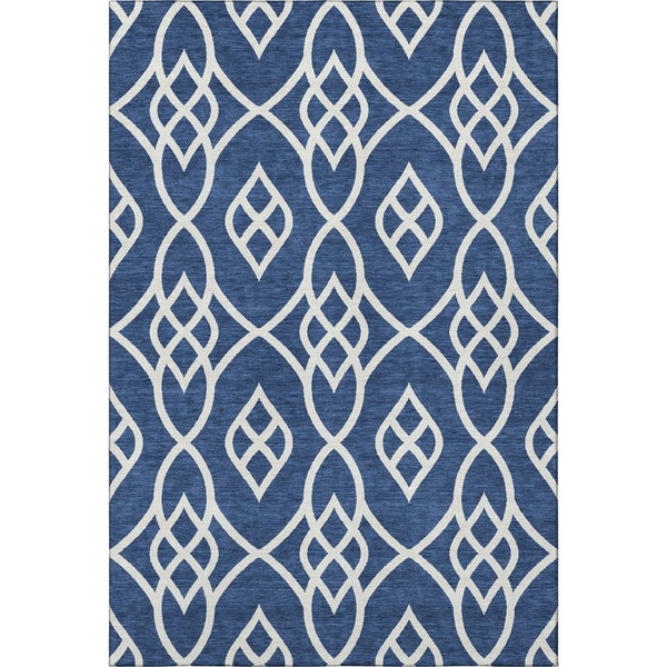 HomeRoots 10' Navy Blue & Ivory Trellis Area Rug - Washable, UV Protected, Durable for Homes with Kids & Pets 670285