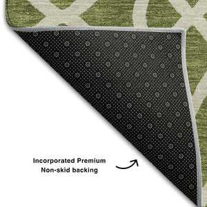 HomeRoots 5' X 8' Olive Green Trellis Area Rug – Stylish, Washable, UV-Protected, Kid & Pet Friendly Design! 670287