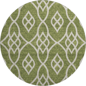 HomeRoots 8' Olive Green Trellis Round Rug - Washable, UV Protected, Durable & Stylish for Indoor/Outdoor Use 670288