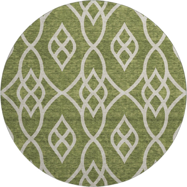 HomeRoots 8' Olive Green Trellis Round Rug - Washable, UV Protected, Durable & Stylish for Indoor/Outdoor Use 670288
