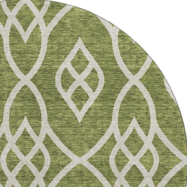 HomeRoots 8' Olive Green Trellis Round Rug - Washable, UV Protected, Durable & Stylish for Indoor/Outdoor Use 670288