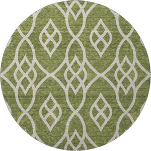 HomeRoots 8' Olive Green Trellis Round Rug - Washable, UV Protected, Durable & Stylish for Indoor/Outdoor Use 670288