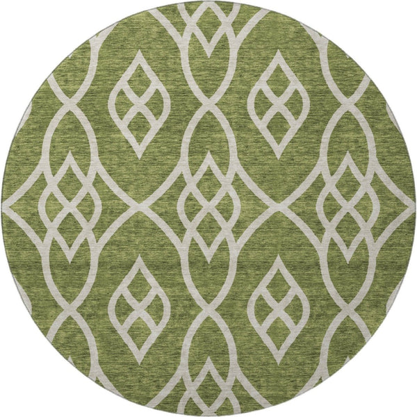 HomeRoots 8' Olive Green Trellis Round Rug - Washable, UV Protected, Durable & Stylish for Indoor/Outdoor Use 670288