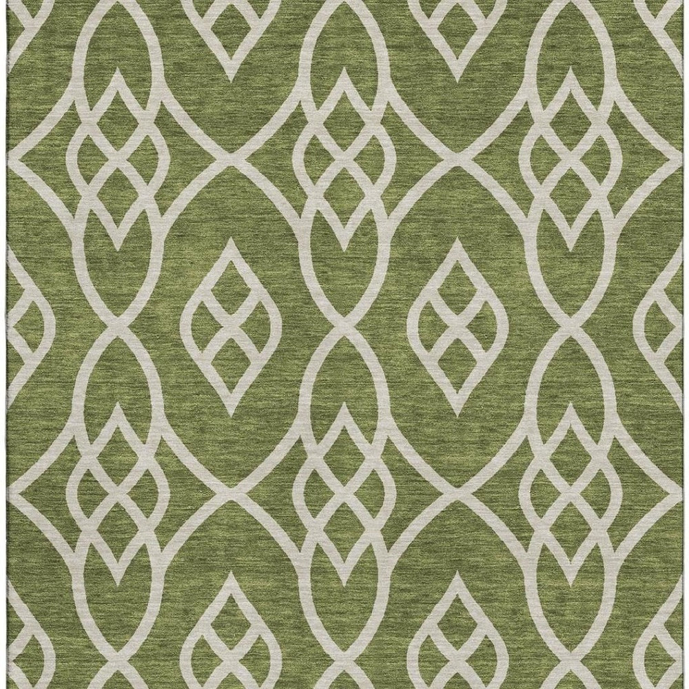 HomeRoots 8' X 10' Olive Green and Ivory Trellis Washable Area Rug - UV Protected, Stain Resistant, Stylish Comfort 670289