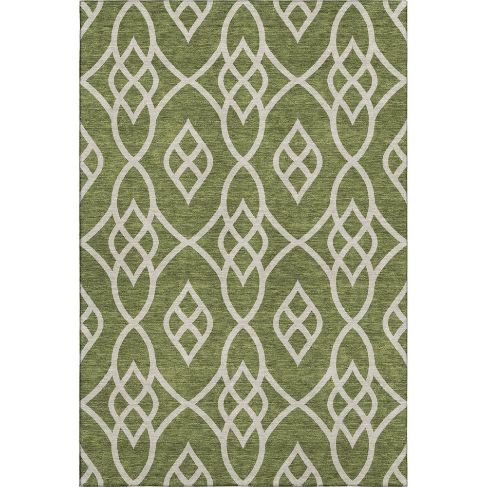 HomeRoots 9' X 12' Olive Green Trellis Area Rug - Washable, UV Protected, Durable for High-Traffic Spaces 670290