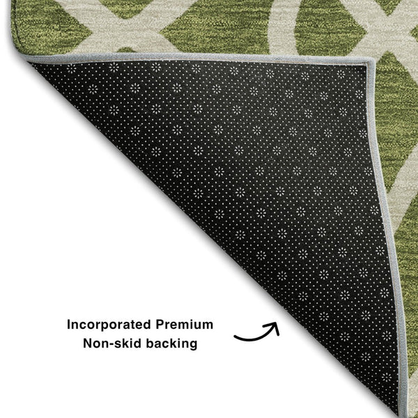HomeRoots 9' X 12' Olive Green Trellis Area Rug - Washable, UV Protected, Durable for High-Traffic Spaces 670290