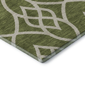 HomeRoots 9' X 12' Olive Green Trellis Area Rug - Washable, UV Protected, Durable for High-Traffic Spaces 670290