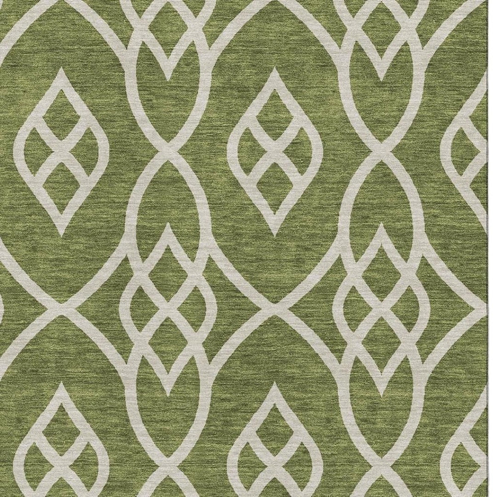HomeRoots 9' X 12' Olive Green Trellis Area Rug - Washable, UV Protected, Durable for High-Traffic Spaces 670290