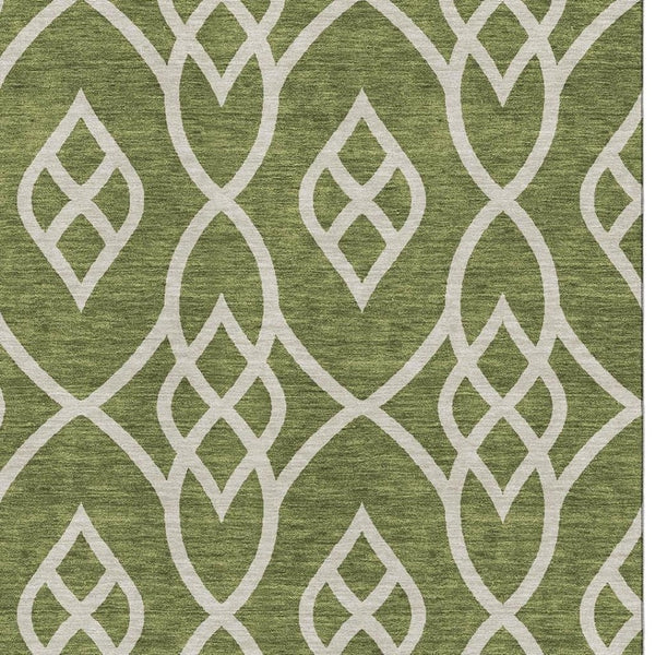 HomeRoots 9' X 12' Olive Green Trellis Area Rug - Washable, UV Protected, Durable for High-Traffic Spaces 670290