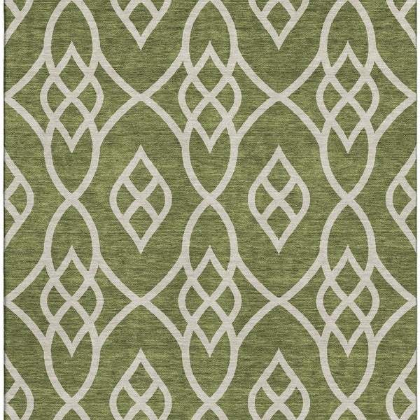 HomeRoots 9' X 12' Olive Green Trellis Area Rug - Washable, UV Protected, Durable for High-Traffic Spaces 670290