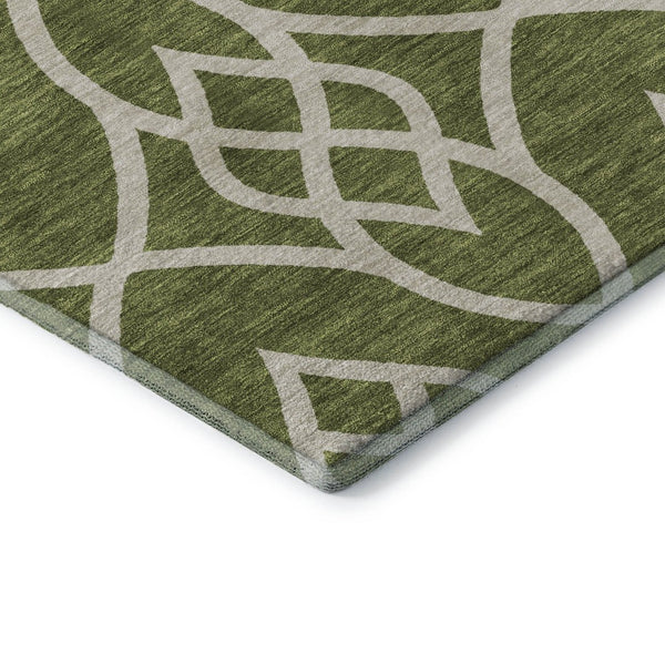 HomeRoots 10' X 14' Olive Green Trellis Area Rug – Washable, UV Protected, Perfect for Homes with Kids & Pets! 670291
