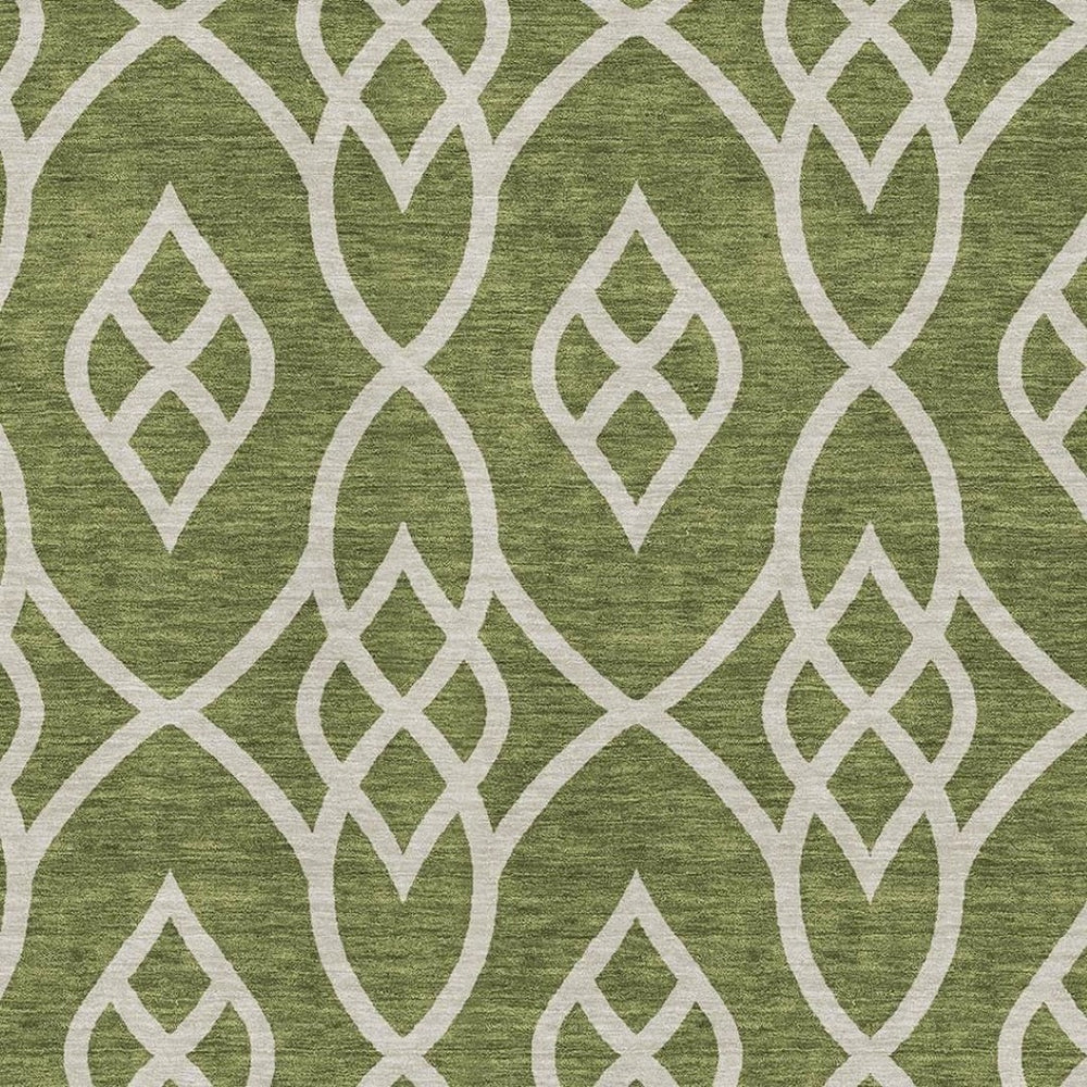 HomeRoots 10' X 14' Olive Green Trellis Area Rug – Washable, UV Protected, Perfect for Homes with Kids & Pets! 670291