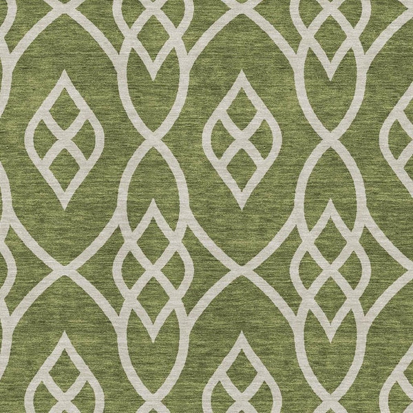 HomeRoots 10' X 14' Olive Green Trellis Area Rug – Washable, UV Protected, Perfect for Homes with Kids & Pets! 670291