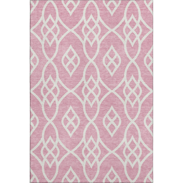HomeRoots 5' X 8' Pink And Ivory Trellis Area Rug - Washable, UV Protected, Stain Resistant for Busy Homes! 670293