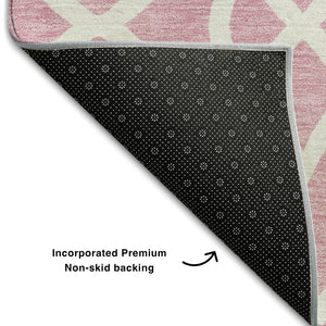 HomeRoots 5' X 8' Pink And Ivory Trellis Area Rug - Washable, UV Protected, Stain Resistant for Busy Homes! 670293