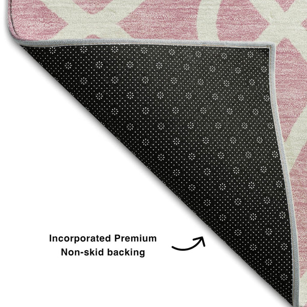 HomeRoots 5' X 8' Pink And Ivory Trellis Area Rug - Washable, UV Protected, Stain Resistant for Busy Homes! 670293