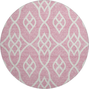 HomeRoots 8' Pink and Ivory Trellis Round Rug - Washable, Stain-Resistant, UV Protected for Stylish Living Spaces 670294