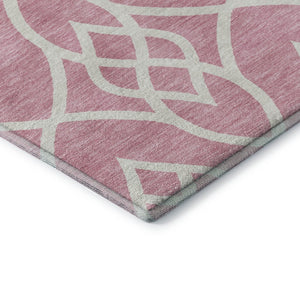 HomeRoots 8' Pink and Ivory Trellis Round Rug - Washable, Stain-Resistant, UV Protected for Stylish Living Spaces 670294