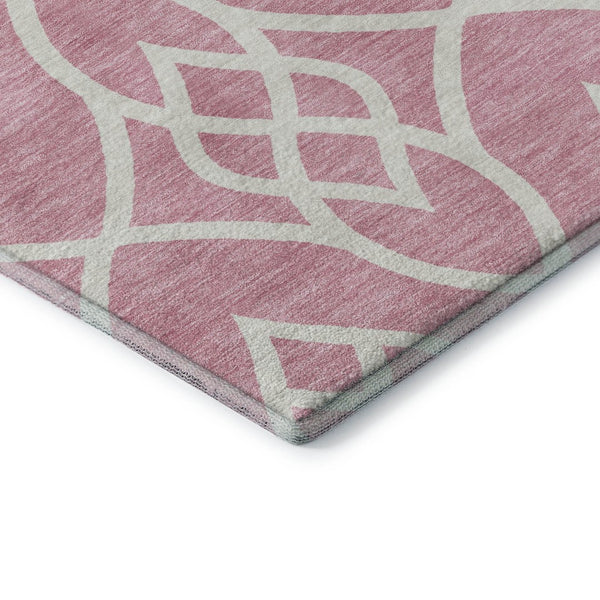 HomeRoots 8' Pink and Ivory Trellis Round Rug - Washable, Stain-Resistant, UV Protected for Stylish Living Spaces 670294