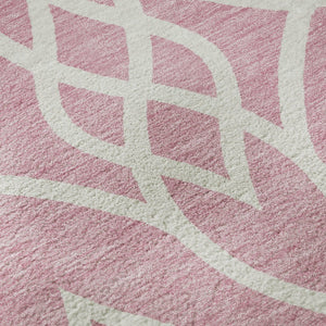 HomeRoots 8' Pink and Ivory Trellis Round Rug - Washable, Stain-Resistant, UV Protected for Stylish Living Spaces 670294