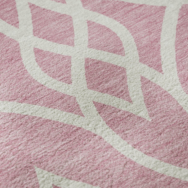 HomeRoots 8' Pink and Ivory Trellis Round Rug - Washable, Stain-Resistant, UV Protected for Stylish Living Spaces 670294