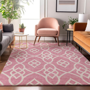 HomeRoots 8' X 10' Pink and Ivory Trellis Area Rug with Stain Resistance and UV Protection for Versatile Living 670295