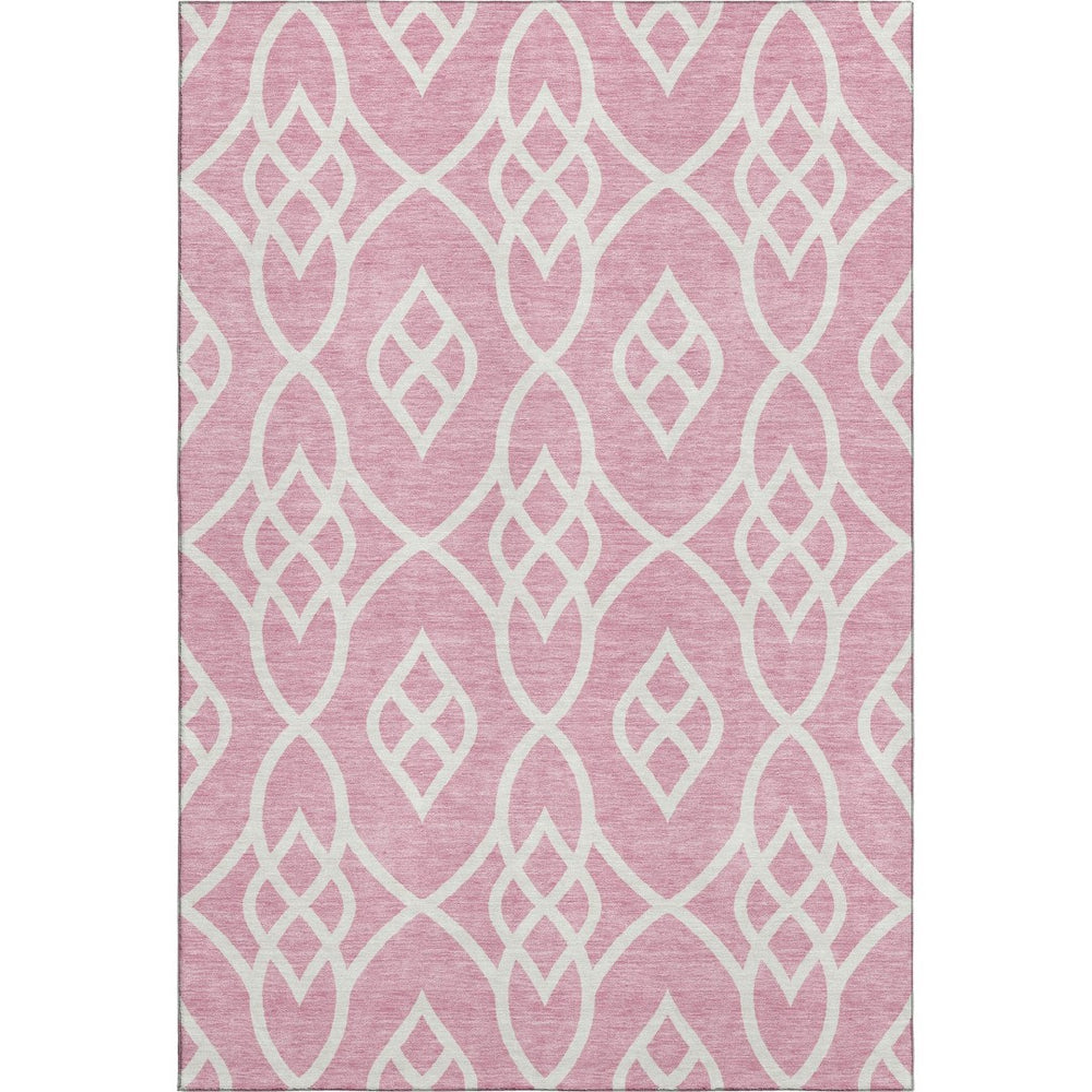 HomeRoots 10' X 14' Pink and Ivory Trellis Washable Area Rug - UV Protected, Durable, Perfect for Family Spaces 670297