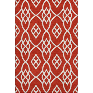 HomeRoots 5' Red and Ivory Trellis Area Rug - Washable, UV-Protected, Stain-Resistant for Homes with Kids & Pets 670299
