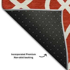 HomeRoots 5' Red and Ivory Trellis Area Rug - Washable, UV-Protected, Stain-Resistant for Homes with Kids & Pets 670299
