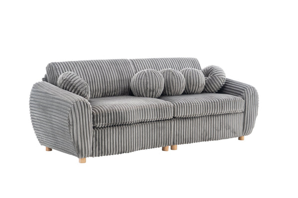 English Elm Modern Corduroy Sofa Couch - 84" Stylish Grey Sectional Love Seat For Apartment & Home Office Comfort W2363S00077