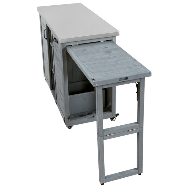 English Elm K&k Outdoor Rolling Kitchen Island Fir Wood Stainless Steel Top with Foldable Prep Station Grey+Blue N707P370276G