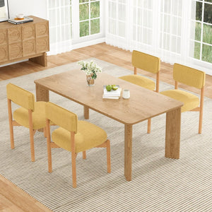 English Elm Modern Linen Upholstered Dining Chair Set Solid Wood Cross Base Removable Back Yellow T3623P466015