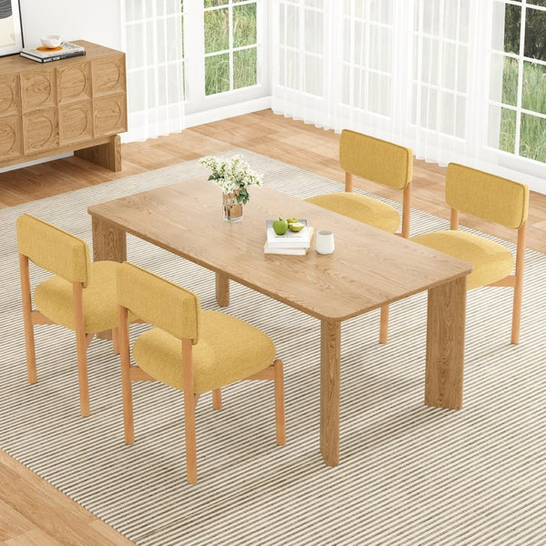 English Elm Modern Linen Upholstered Dining Chair Set Solid Wood Cross Base Removable Back Yellow T3623P466015