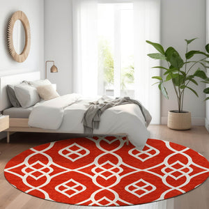 HomeRoots 8' Red And Ivory Trellis Round Rug - Durable, UV-Protected, Washable Design for Busy Homes & Spaces 670300