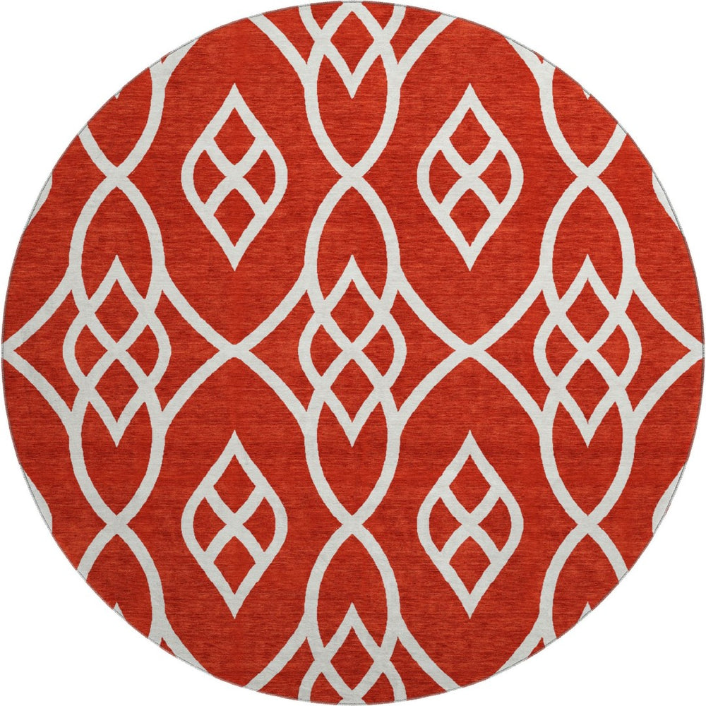 HomeRoots 8' Red And Ivory Trellis Round Rug - Durable, UV-Protected, Washable Design for Busy Homes & Spaces 670300