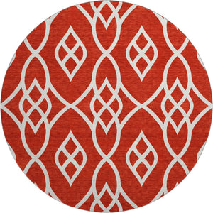 HomeRoots 8' Red And Ivory Trellis Round Rug - Durable, UV-Protected, Washable Design for Busy Homes & Spaces 670300