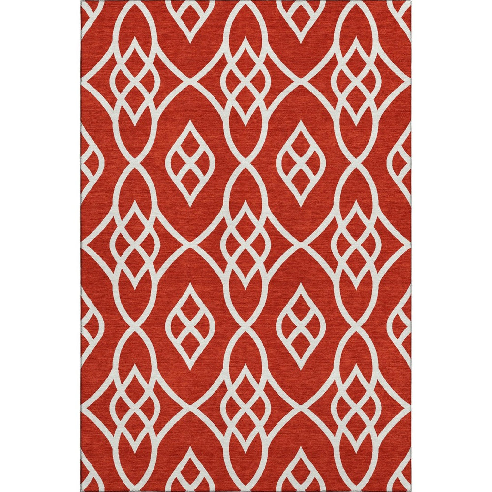 HomeRoots 8' X 10' Red and Ivory Trellis Washable Rug - Durable, Stain-Resistant, UV Protected for High-Traffic Areas 670301