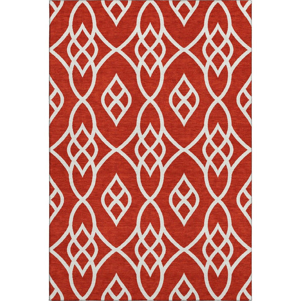 HomeRoots 9' X 12' Red and Ivory Trellis Area Rug - Washable, UV-Protected, Stylish Comfort for Any Room 670302