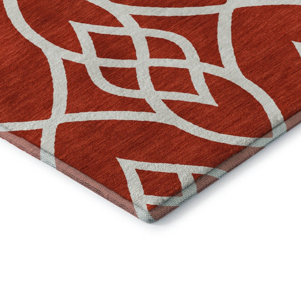 HomeRoots 9' X 12' Red and Ivory Trellis Area Rug - Washable, UV-Protected, Stylish Comfort for Any Room 670302
