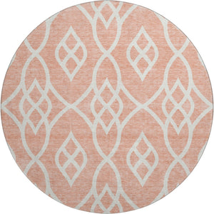 HomeRoots 8' Salmon and Ivory Trellis Round Rug – Durable, Washable, UV Protected for Stylish Living Spaces 670306