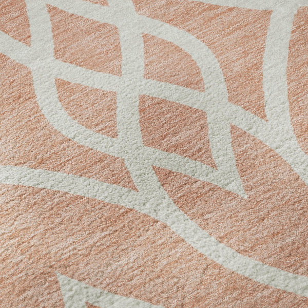 HomeRoots 8' Salmon and Ivory Trellis Round Rug – Durable, Washable, UV Protected for Stylish Living Spaces 670306