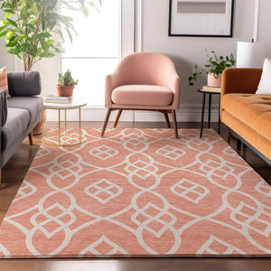 HomeRoots 8' X 10' Salmon & Ivory Trellis Area Rug - Durable, Washable, UV Protected for Family-Friendly Spaces! 670307