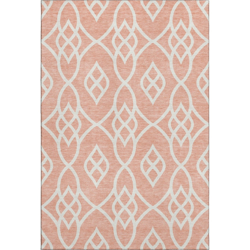 HomeRoots 8' X 10' Salmon & Ivory Trellis Area Rug - Durable, Washable, UV Protected for Family-Friendly Spaces! 670307
