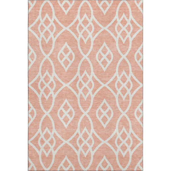 HomeRoots 9' X 12' Salmon and Ivory Trellis Area Rug - Durable, Washable, UV-Protected for High-Traffic Areas 670308