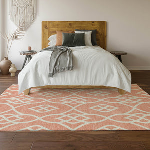 HomeRoots 10' X 14' Salmon and Ivory Trellis Area Rug - Durable, Washable, UV-Protected for High-Traffic Homes 670309