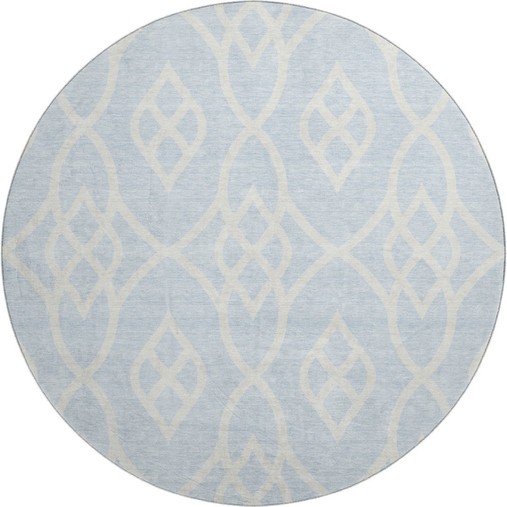 HomeRoots 8' Sky Blue and Ivory Trellis Washable Round Rug with UV Protection - Perfect for Busy Homes! 670312
