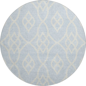 HomeRoots 8' Sky Blue and Ivory Trellis Washable Round Rug with UV Protection - Perfect for Busy Homes! 670312